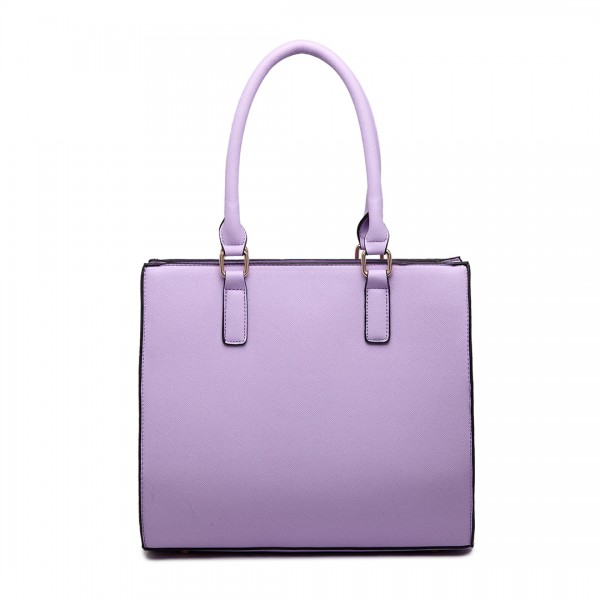 LT1650 - Miss Lulu Textured Leather Look Square Pocket Shoulder Handbag Lilac